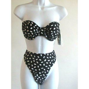 Diva Studio Black/White Print Halter/Strapless 2Pc Designer Bikini Cup C/D